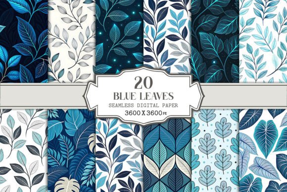Download Blue Leaves Seamless Pattern Bundle - Sea Collection