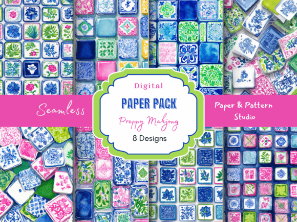 Download Preppy Mahjong Seamless Paper - Sea Collection