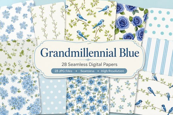 Download Grandmillennial Blue Seamless Paper - Sea Collection