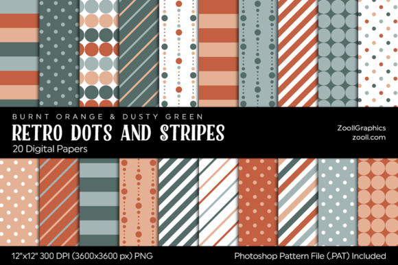 Download Retro Dots and Stripes Digital Papers - Digital paper Collection