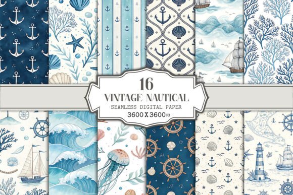 Download Vintage Nautical Seamless Pattern Bundle - Sea Collection