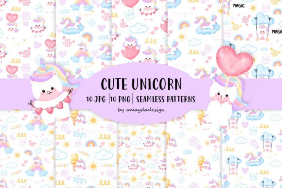 Download Cute Chubby Unicorn Seamless Patterns - Sea Collection
