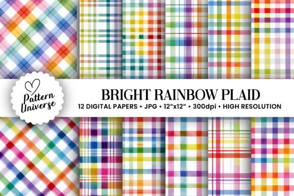 Download Bright Rainbow Plaid Digital Papers - Digital paper Collection