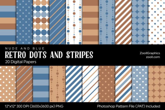 Download Retro Dots and Stripes Digital Papers - Digital paper Collection