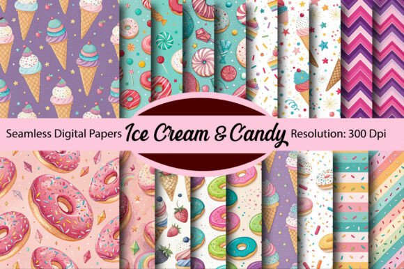 Download Ice Cream &amp; Candy Seamless Digital Paper - Digital paper Collection