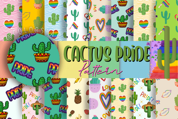 Download Cactus Gay Pride Patterns Seamless Set - Sea Collection