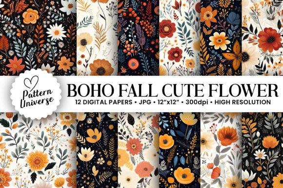 Download Boho Fall Cute Flowers Seamless Patterns - Sea Collection