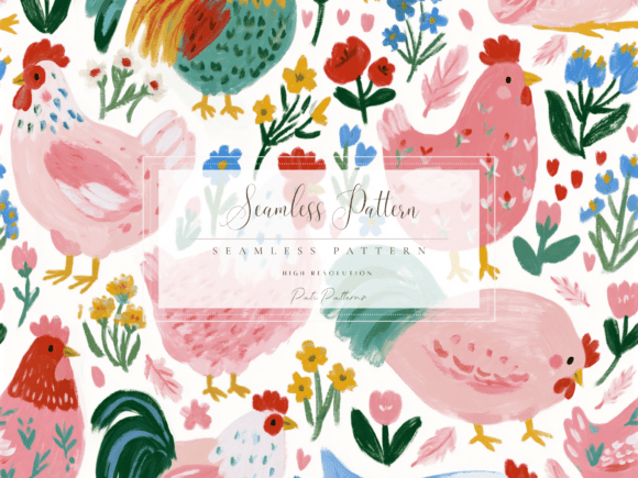 Download Whimsical Chicken Seamless Pattern PNG - Sea Collection