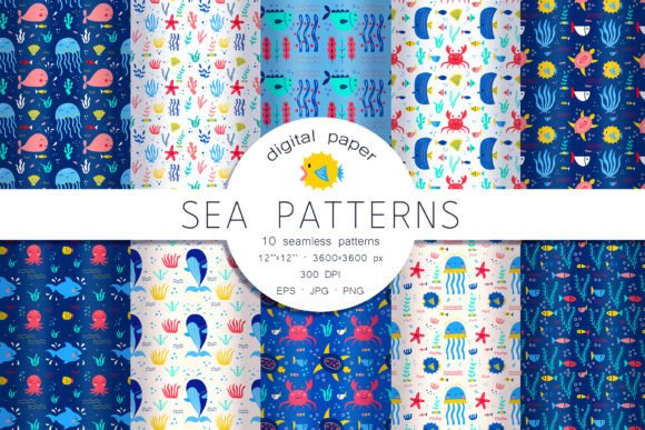 Download Sea Animals Patterns. Kids Patterns - Sea Collection