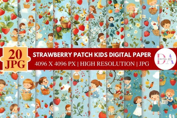 Download Strawberry Patch Kids Digital Paper - Digital paper Collection