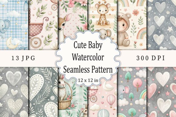 Download Cute Baby Watercolor Seamless Pattern - Sea Collection