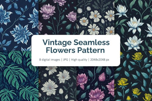 Download Vintage Seamless Flowers Pattern Pack - Sea Collection