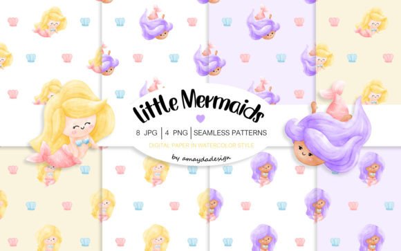 Download Cute Mermaid Patterns Digital Paper - Digital paper Collection