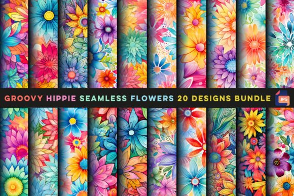 Download Groovy Hippie Seamless Flowers - Sea Collection