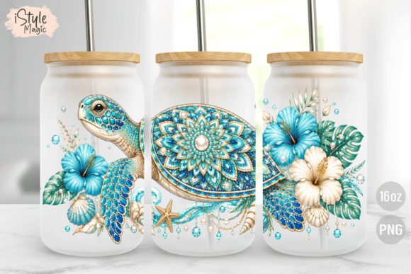 Download Sea Turtle Summer 16 Oz Glass Can Wrap - Sea Collection
