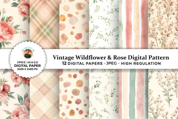 Download Vintage Wildflower &amp; Rose Digital Papers - Digital paper Collection