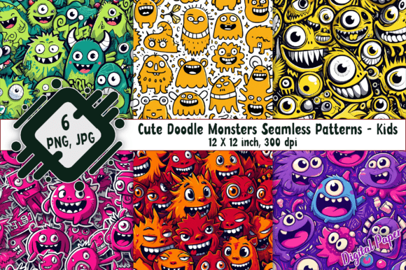 Download Cute Doodle Monsters Seamless Patterns - Sea Collection