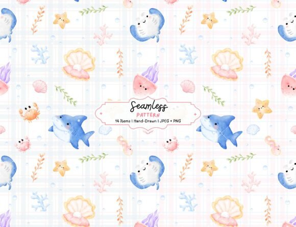 Download Pastel Ocean Watercolor Seamless Pattern - Sea Collection