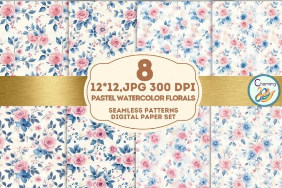 Download Seamless Paper: Pastel Watercolor Floral - Sea Collection