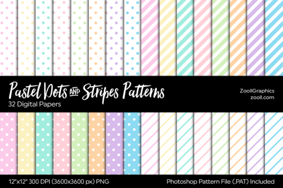 Download Pastel Dots and Stripes Digital Papers - Digital paper Collection