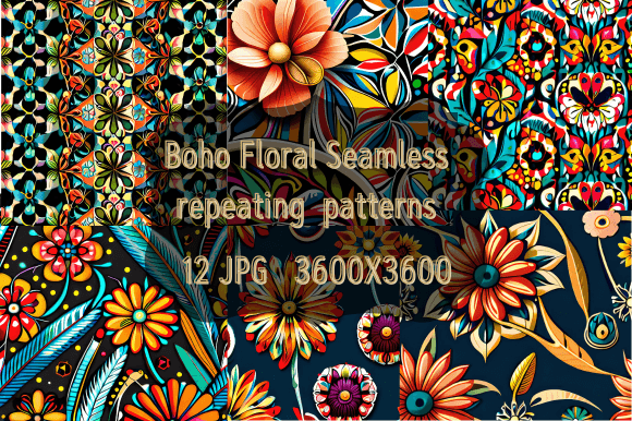 Download Boho Floral Seamless Repeating Patterns - Sea Collection