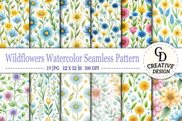 Download Wildflowers Watercolor Seamless Pattern - Sea Collection