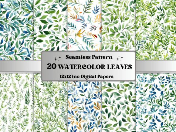 Download Seamless Watercolor Gentle Leaf Pattern - Sea Collection