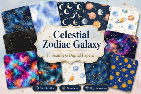 Download Celestial Zodiac Galaxy Seamless Paper - Sea Collection