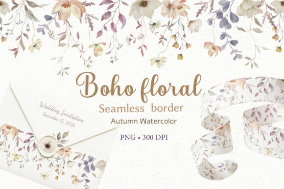 Download Boho Fall Flower Seamless Border - Sea Collection