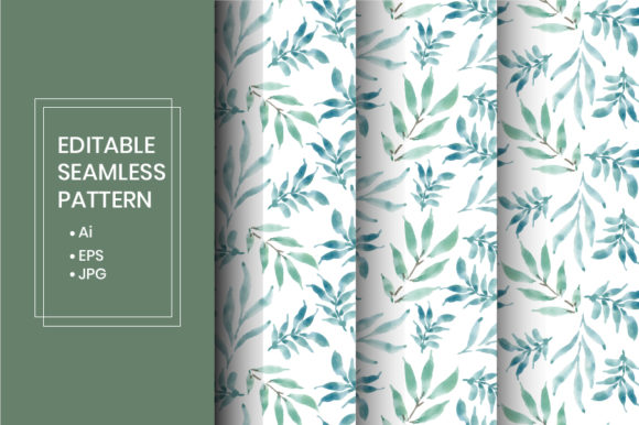 Download Watercolor Leaves Seamless Pattern Set - Sea Collection
