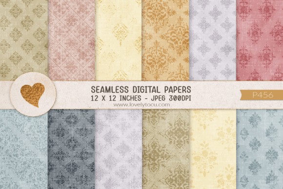 Download Grunge Damask Seamless Paper Patterns - Sea Collection