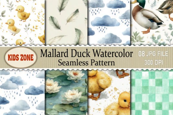 Download Mallard Duck Watercolor Seamless Pattern - Sea Collection