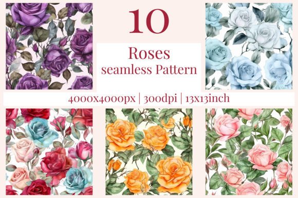 Download Bundle 10 Seamless Roses Patterns 622 - Sea Collection