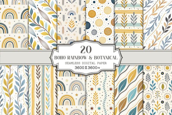 Download Boho Rainbow &amp; Botanical Seamless Paper - Sea Collection