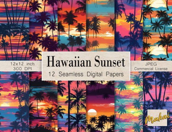 Download Bright Hawaiian Sunset Seamless Patterns - Sea Collection