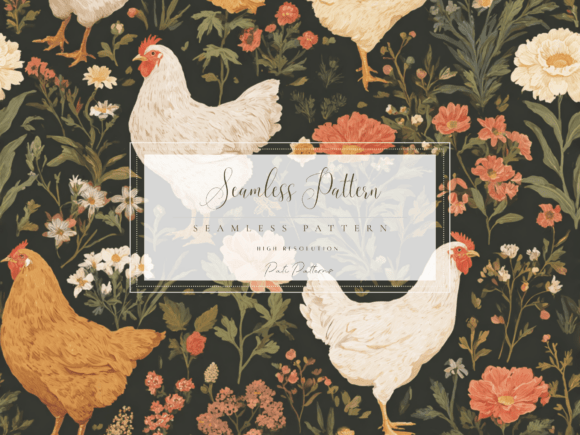 Download Vintage Chicken Floral Seamless Pattern PNG - Sea Collection