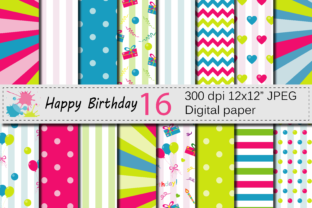 Download Happy Birthday Digital Papers with Balloons and Presents / Kids Birthday Party Backgrounds - Digital paper Collection