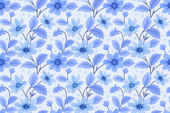 Download Seamless Flowers with Monochrome Blue. - Sea Collection