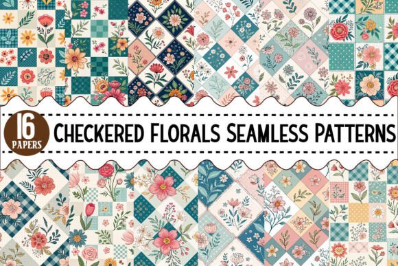 Download Checkered Florals Seamless Patterns - Sea Collection