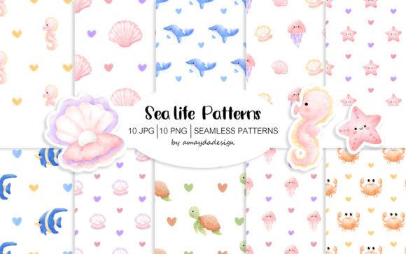 Download Sea Life Digital Paper Seamles Patterns - Digital paper Collection