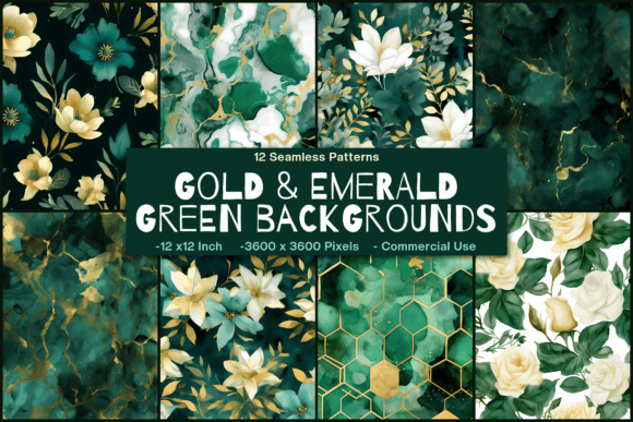 Download Gold &amp; Emerald Green Seamless Flowers - Sea Collection