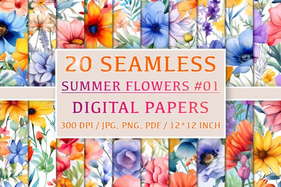 Download 20 Seamless Summer Flower Patterns #1 - Sea Collection