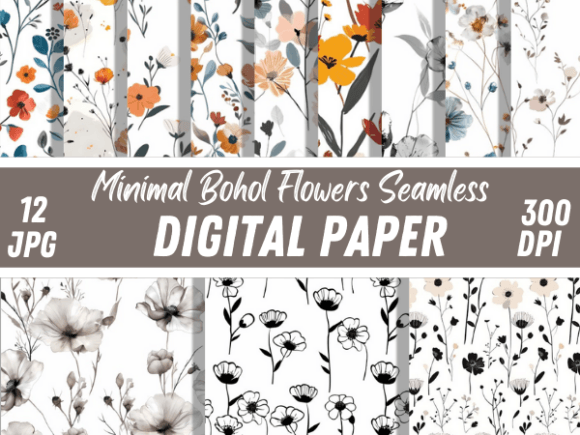 Download Minimal Boho Seamless Flowers Patterns - Sea Collection