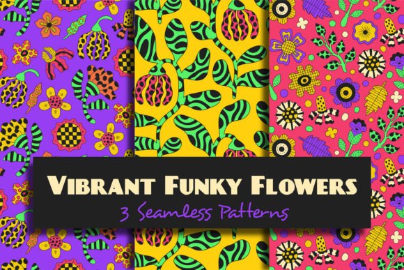 Download Vibrant Funky Flowers Seamless Patterns - Sea Collection