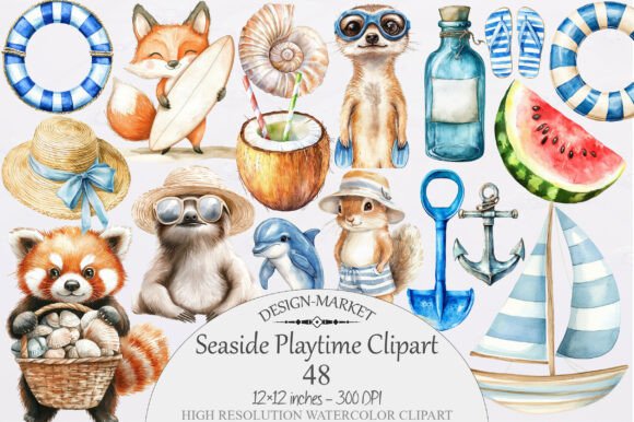 Download Watercolor Seaside Playtime Clipart - Sea Collection